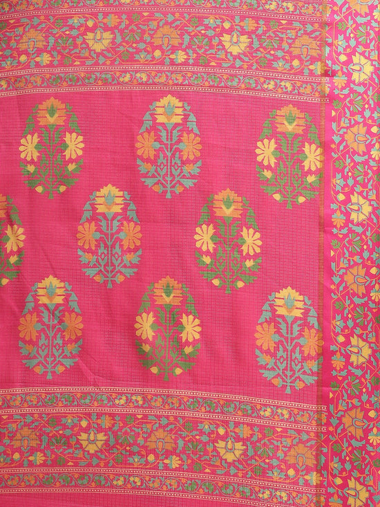 Pink Printed Cotton Blend Saree