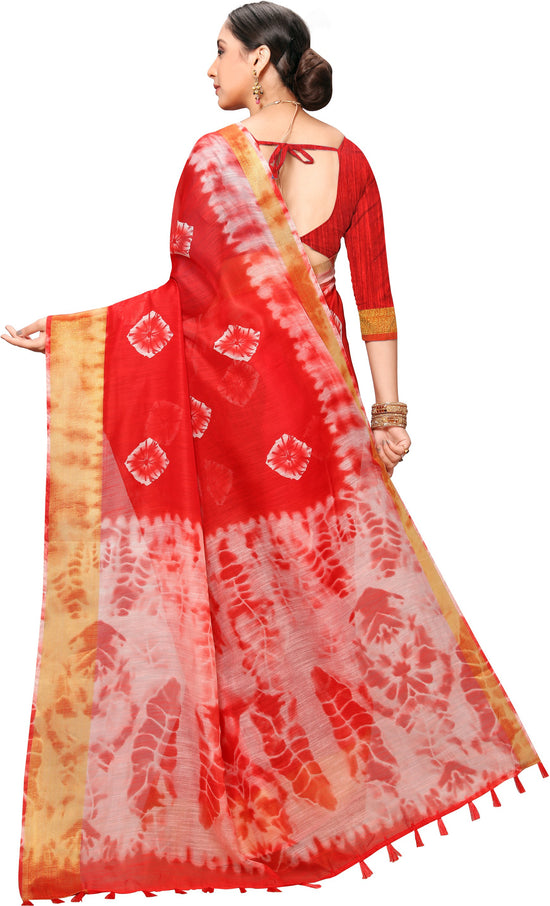 Red Printed Art Silk Saree