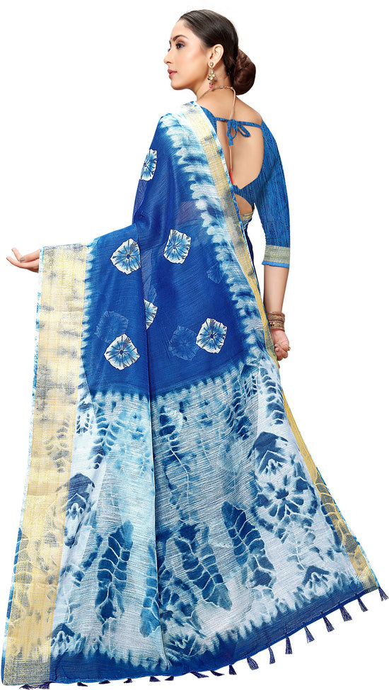 Blue Printed Art Silk Saree