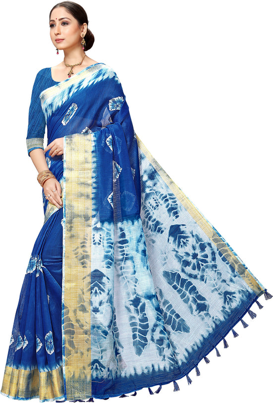 Blue Printed Art Silk Saree