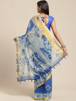 Blue Printed Cotton Blend Saree