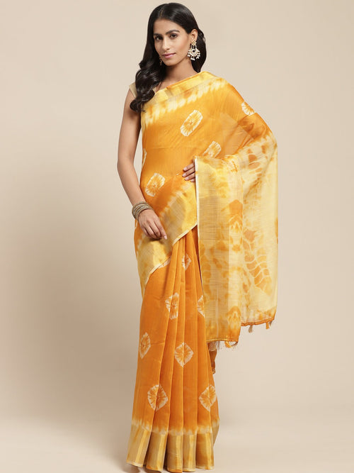 Mustard Printed Cotton Blend Saree