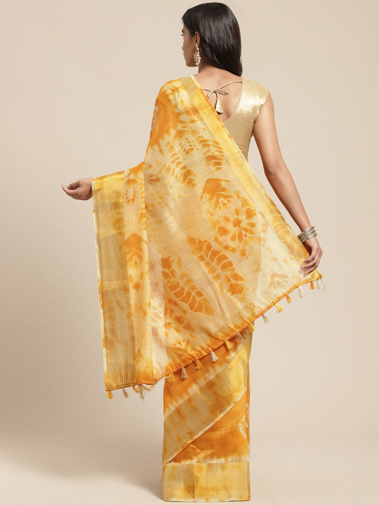 Mustard Printed Cotton Blend Saree