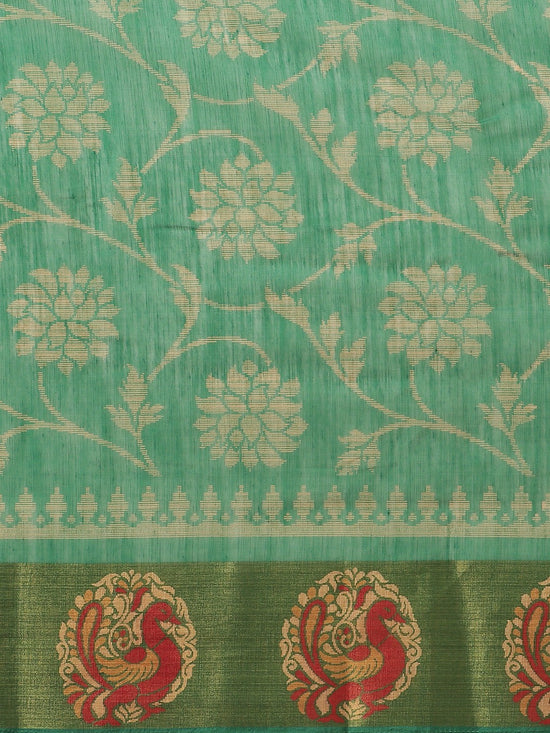 Green Printed Cotton Blend Saree