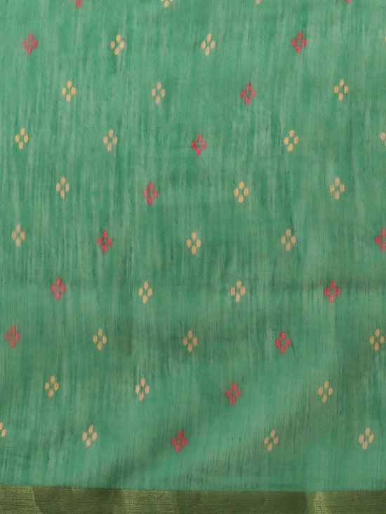 Green Printed Cotton Blend Saree