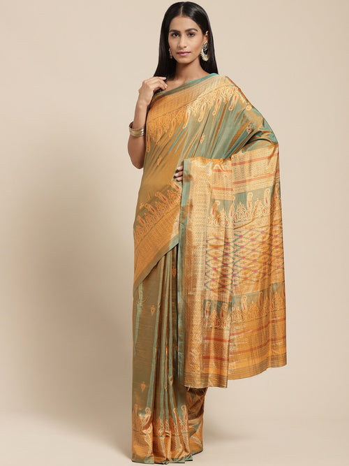Gold Printed Silk Blend Saree