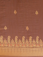 Brown Printed Silk Blend Saree