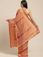 Brown Printed Silk Blend Saree