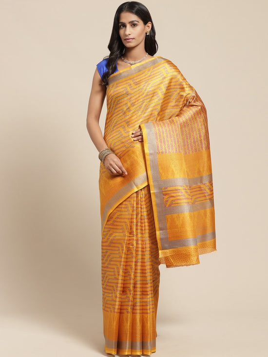 Mustard Printed Art Silk Saree