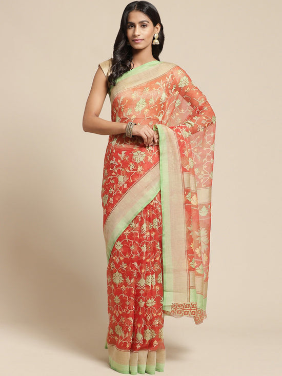 Red Printed Brasso Saree