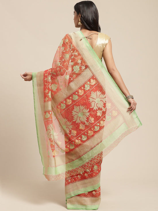 Red Printed Brasso Saree