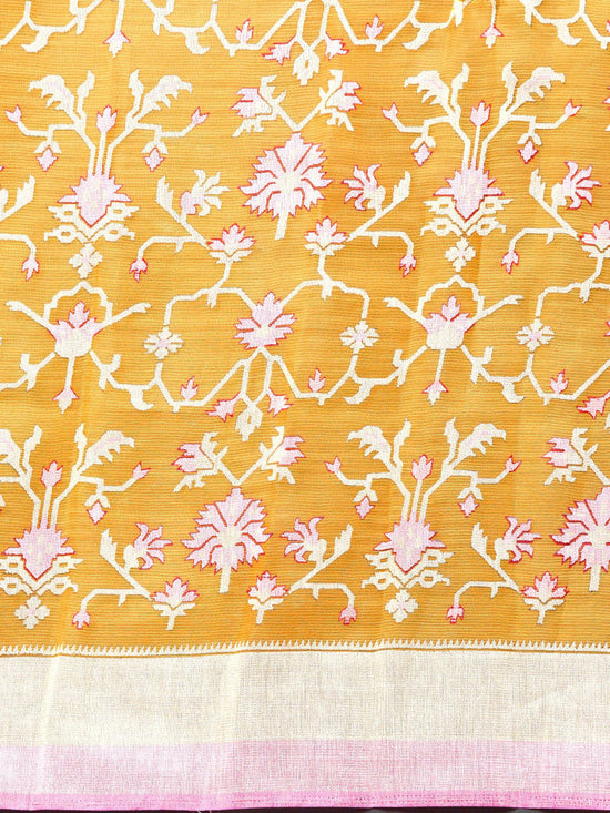 Mustard Printed Brasso Saree