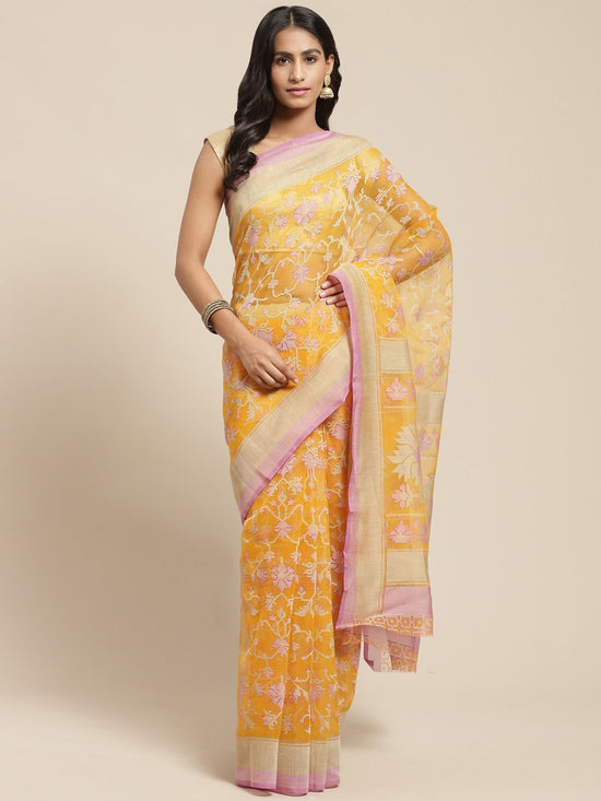 Mustard Printed Brasso Saree