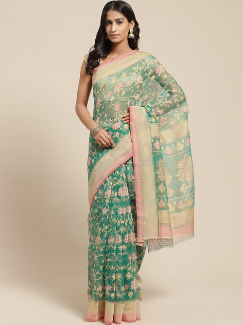 Green Printed Brasso Saree