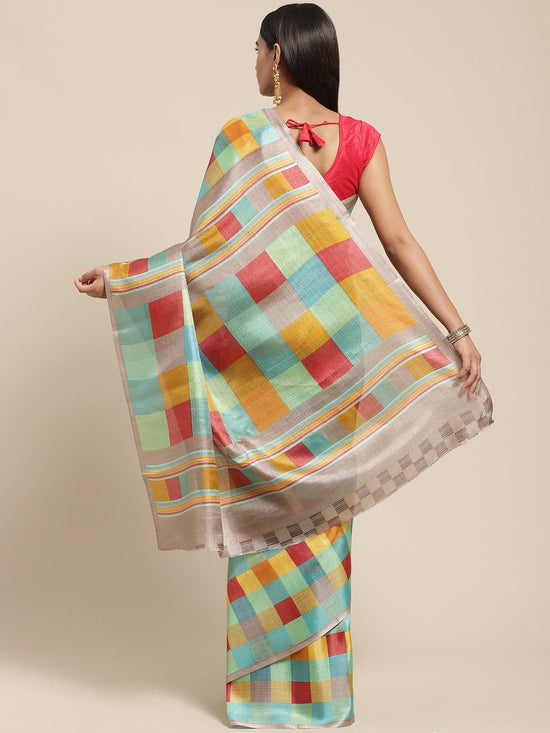 Multicolor Printed Art Silk Saree