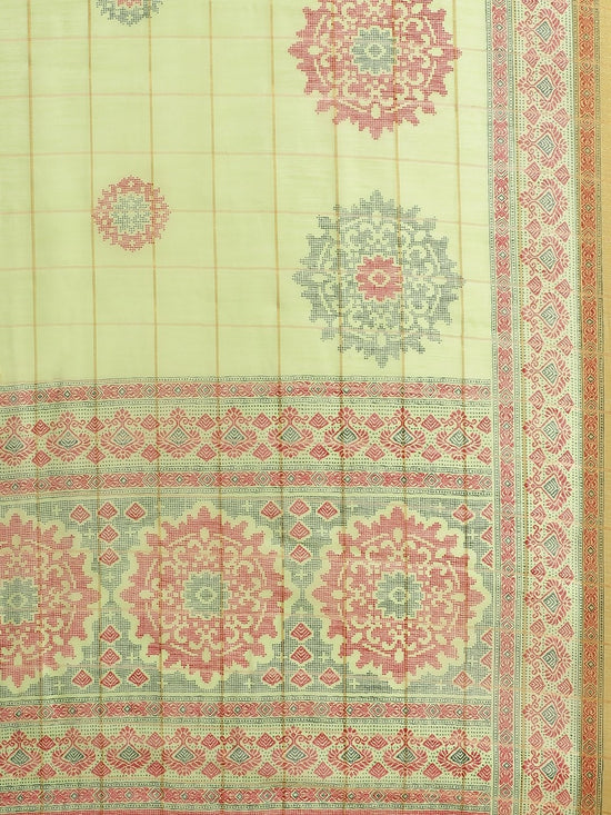 Green Printed Cotton Blend Saree