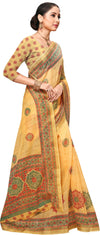 Yellow Printed Art Silk Saree