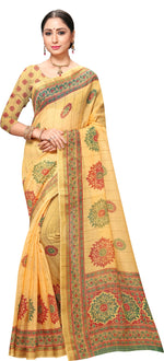 Yellow Printed Art Silk Saree