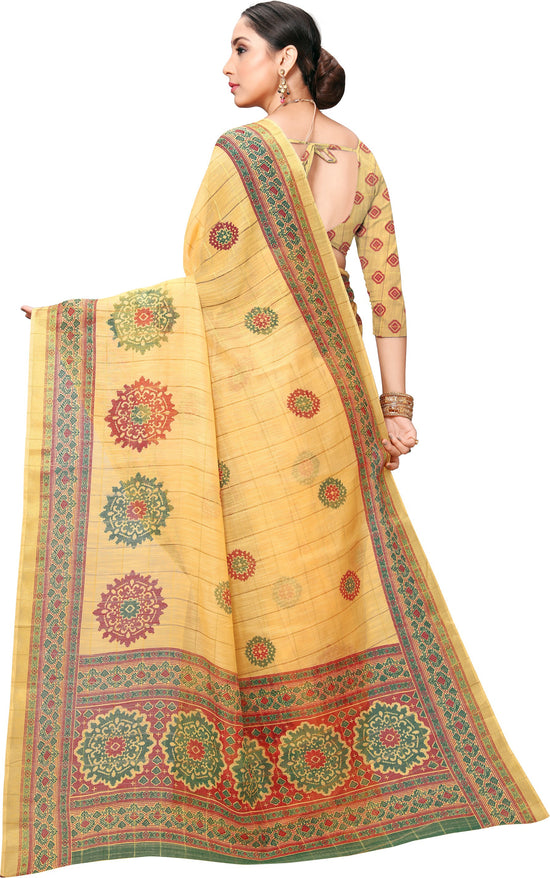 Yellow Printed Art Silk Saree