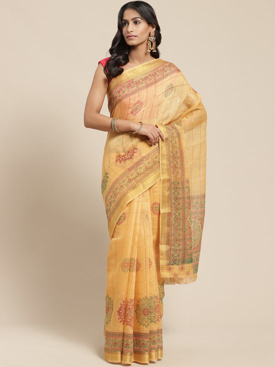 Beige Printed Cotton Blend Saree