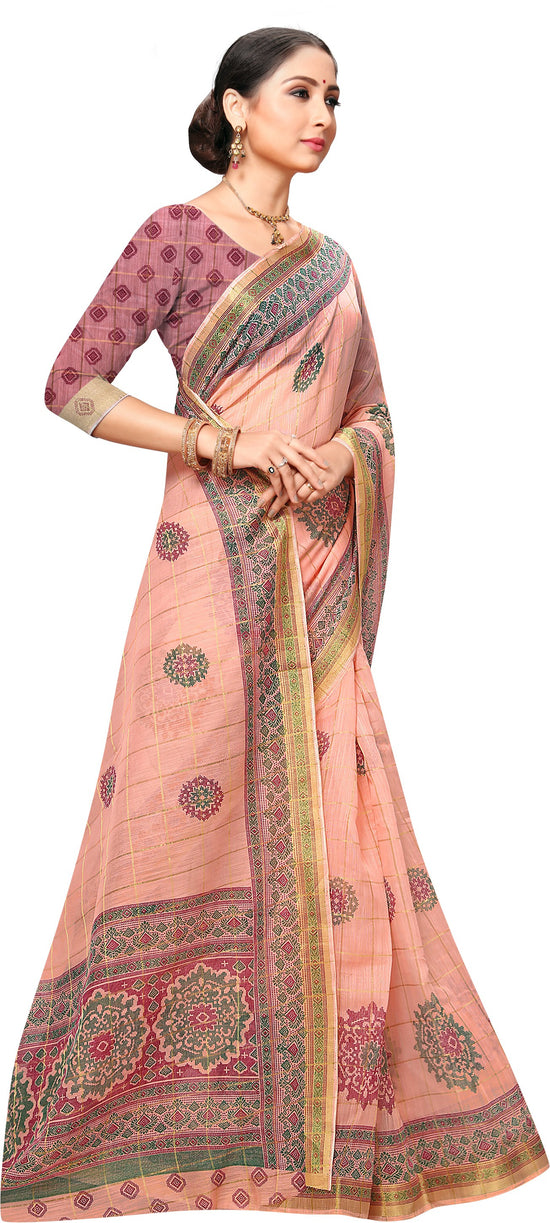 Pink Printed Art Silk Saree