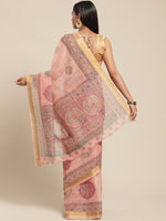 Pink Printed Cotton Blend Saree