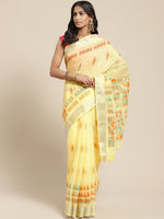 Yellow Printed Cotton Blend Saree