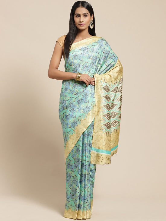 Green Printed Art Silk Saree