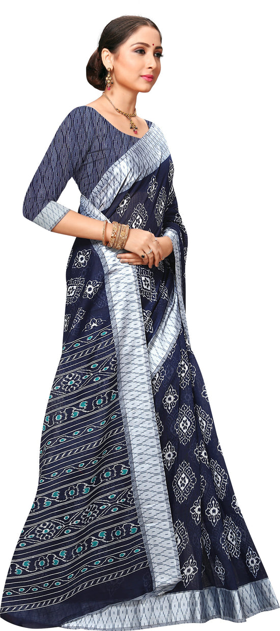 Dark Blue Printed Art Silk Saree