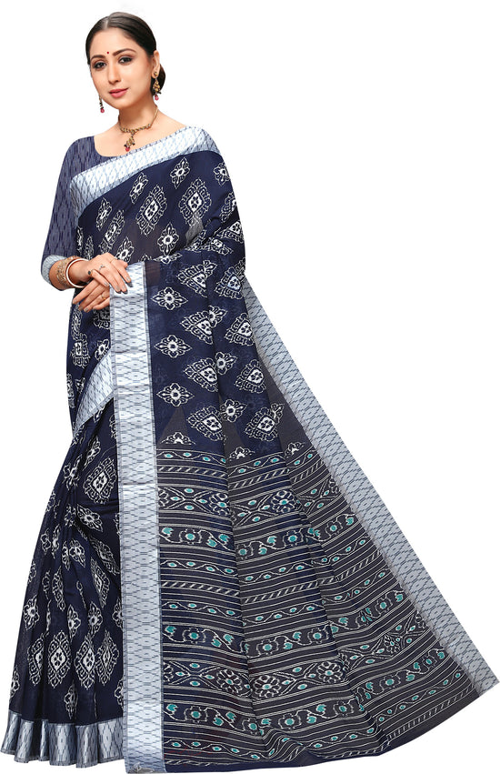 Dark Blue Printed Art Silk Saree