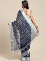 Blue Printed Cotton Blend Saree