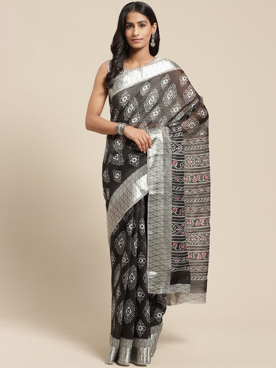 Black Printed Cotton Blend Saree