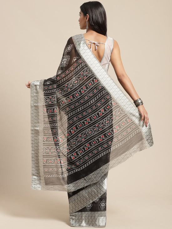 Black Printed Cotton Blend Saree