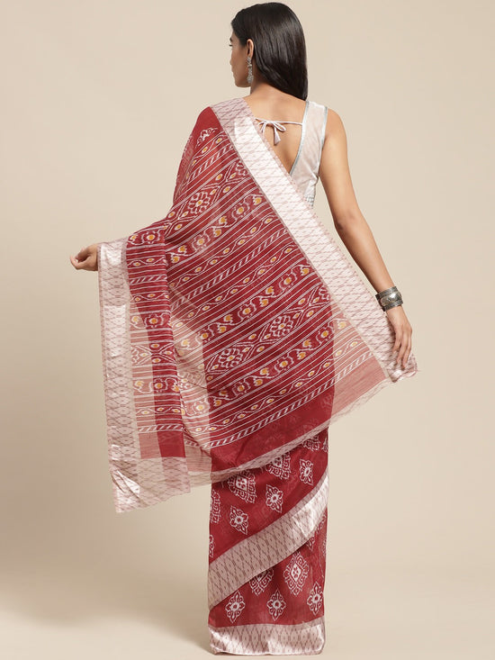 Maroon Printed Cotton Blend Saree