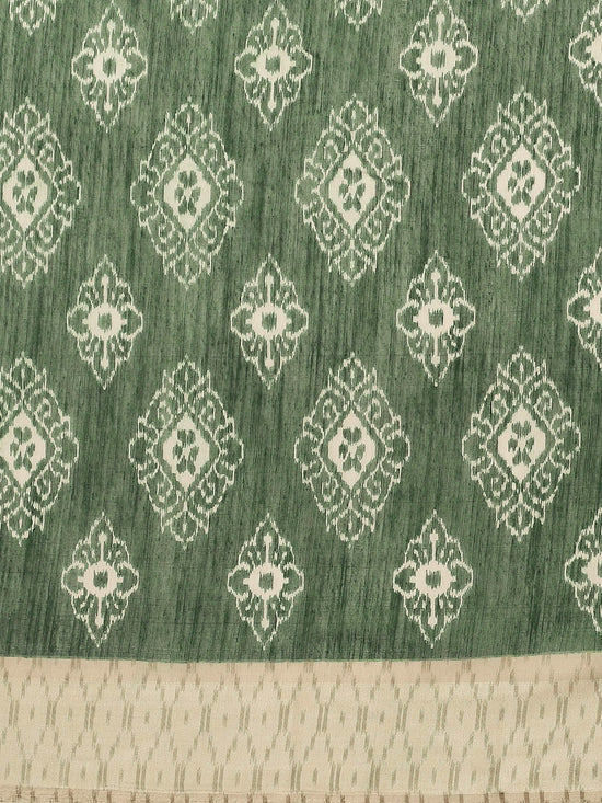 Green Printed Cotton Blend Saree