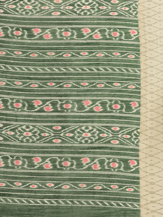 Green Printed Cotton Blend Saree