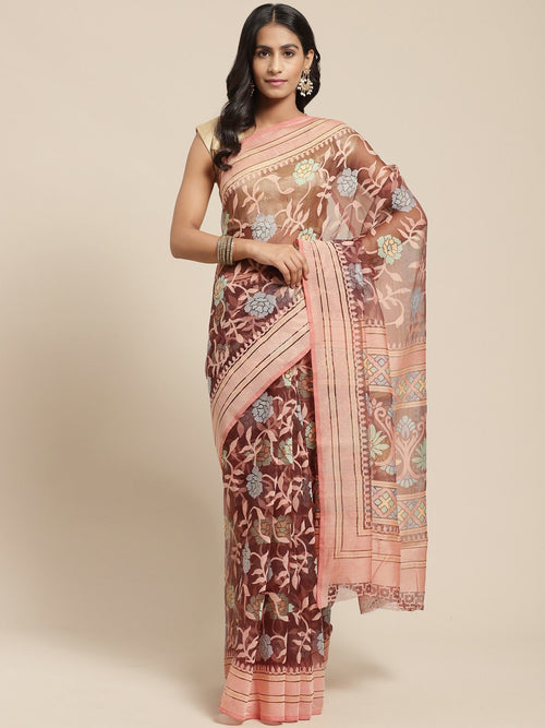 Brown Printed Brasso Saree