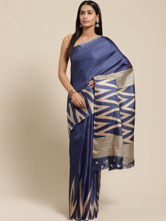 Blue Printed Art Silk Saree