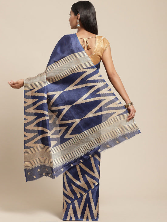 Blue Printed Art Silk Saree