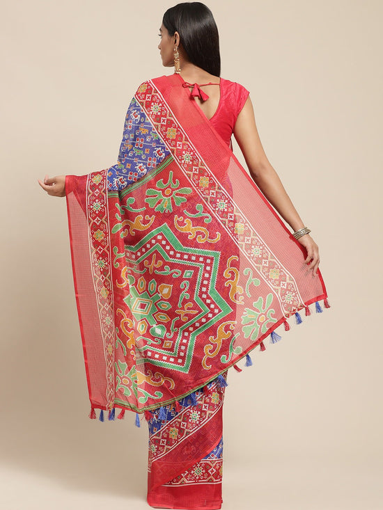 Multicolor Printed Cotton Blend Saree