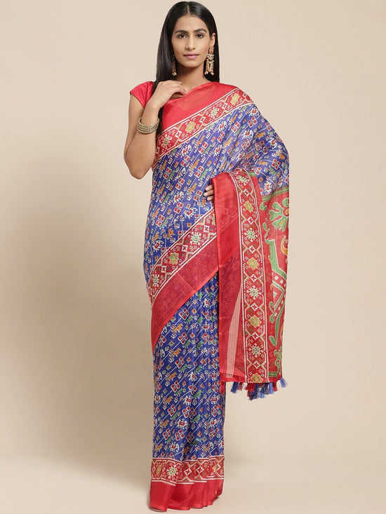 Multicolor Printed Cotton Blend Saree