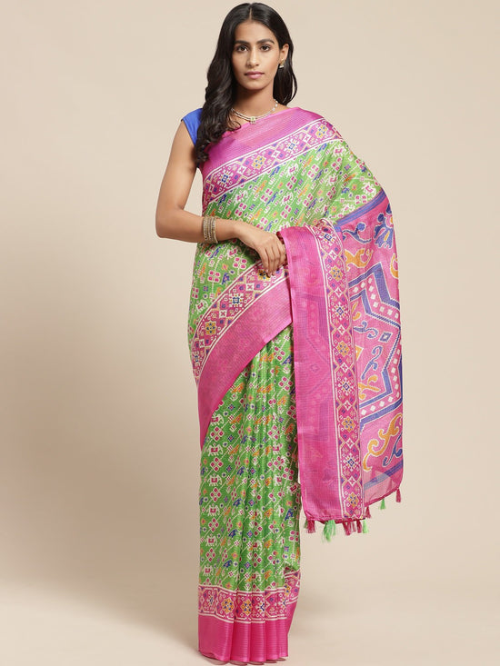 Multicolor Printed Cotton Blend Saree