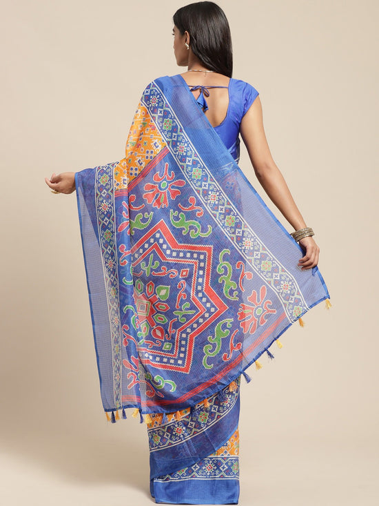 Yellow Printed Cotton Blend Saree