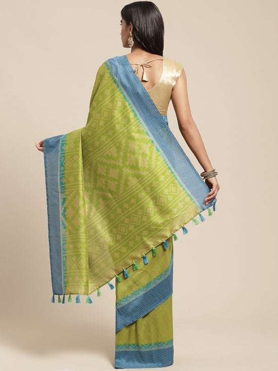 Green Printed Cotton Blend Saree