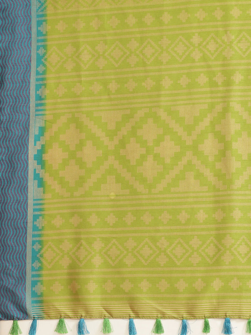 Green Printed Cotton Blend Saree
