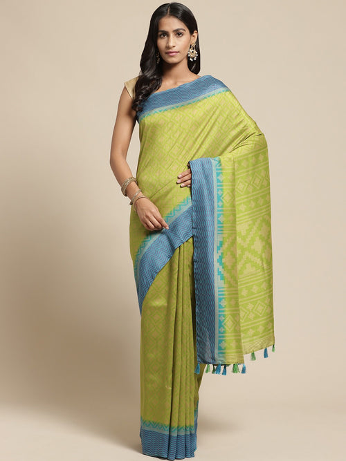 Green Printed Cotton Blend Saree