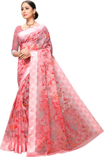 Pink Printed Art Silk Saree