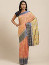 Orange Floral Print Cotton Blend Saree