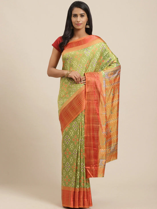 Light Blue Printed Cotton Silk Saree