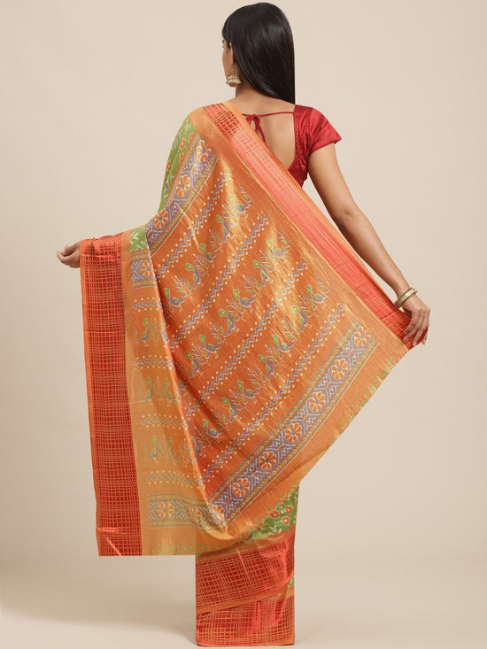 Light Blue Printed Cotton Silk Saree